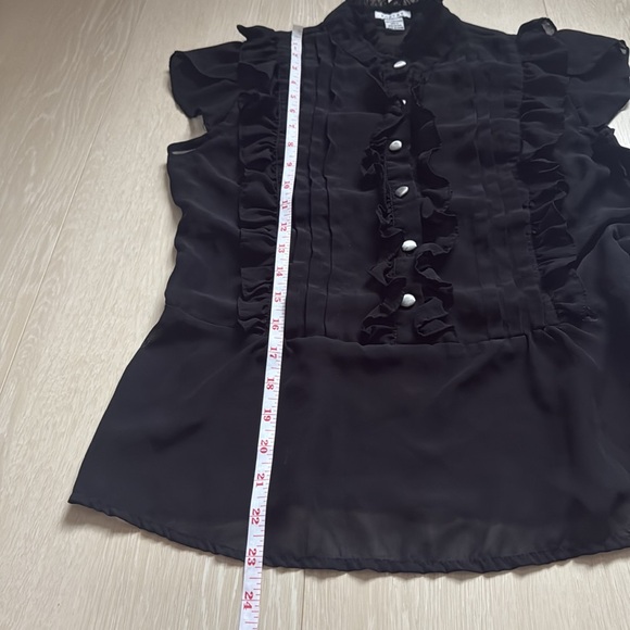 3/$10 Poetry Black Button Down Ruffled Top - Picture 7 of 8